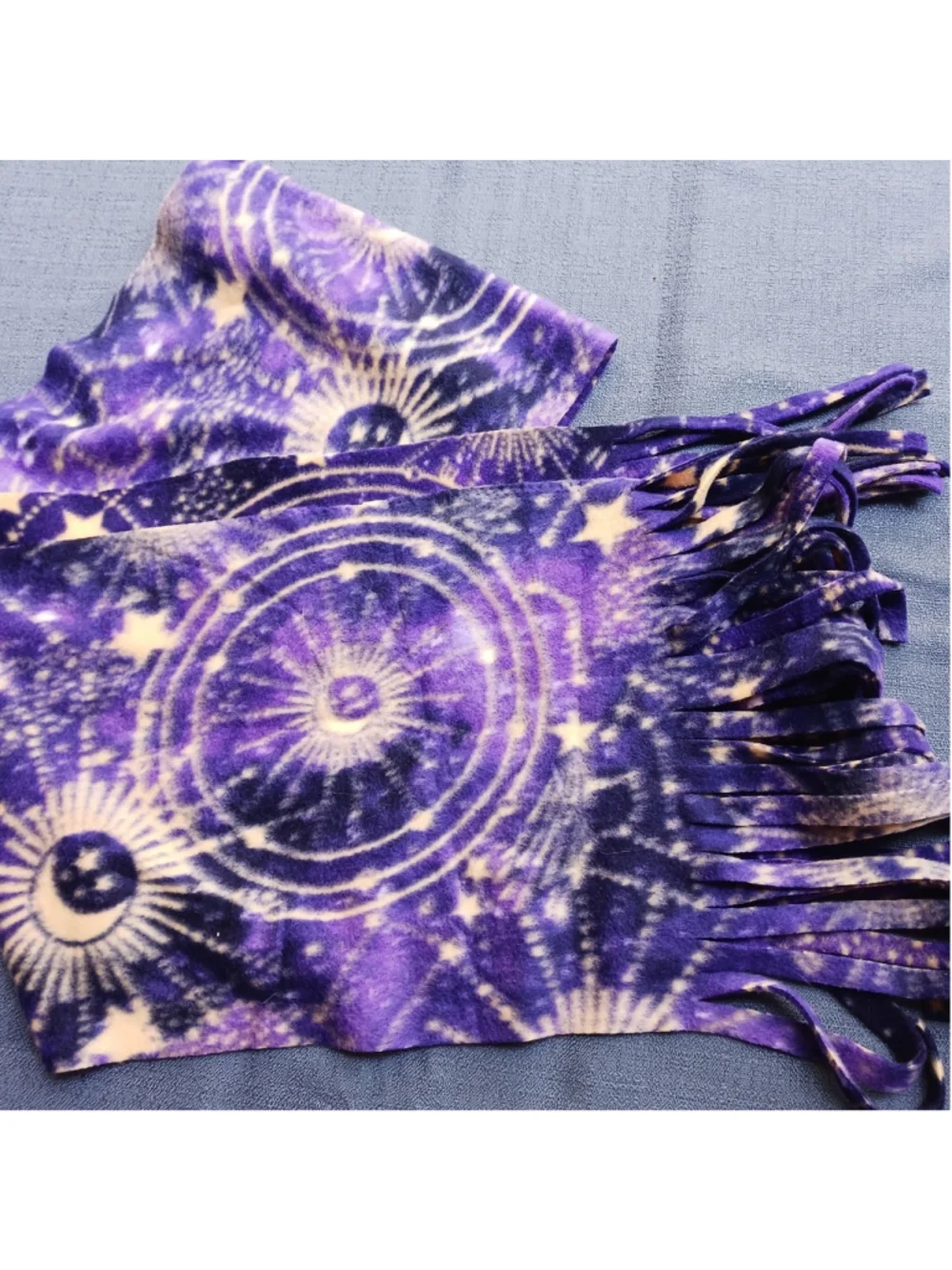 Y2K Vintage Celestial Sun Stars And Moon Fleece Scarf 60x11 Boho Retro